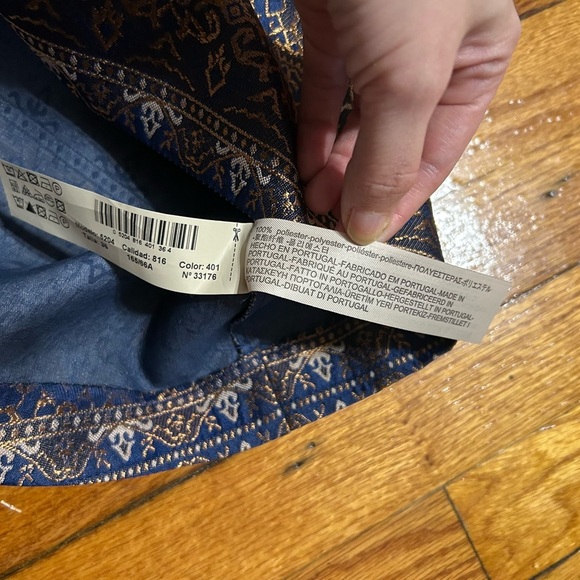 Massimo Dutti Mini Skirt Navy Blue Bronze Gold Metallic Jacquard Size 4 - Picture 9 of 12